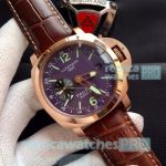 Best Quality Replica Panerai Luminor GMT Purple Dial Brown  Leather Strap Men's Watch 44mm